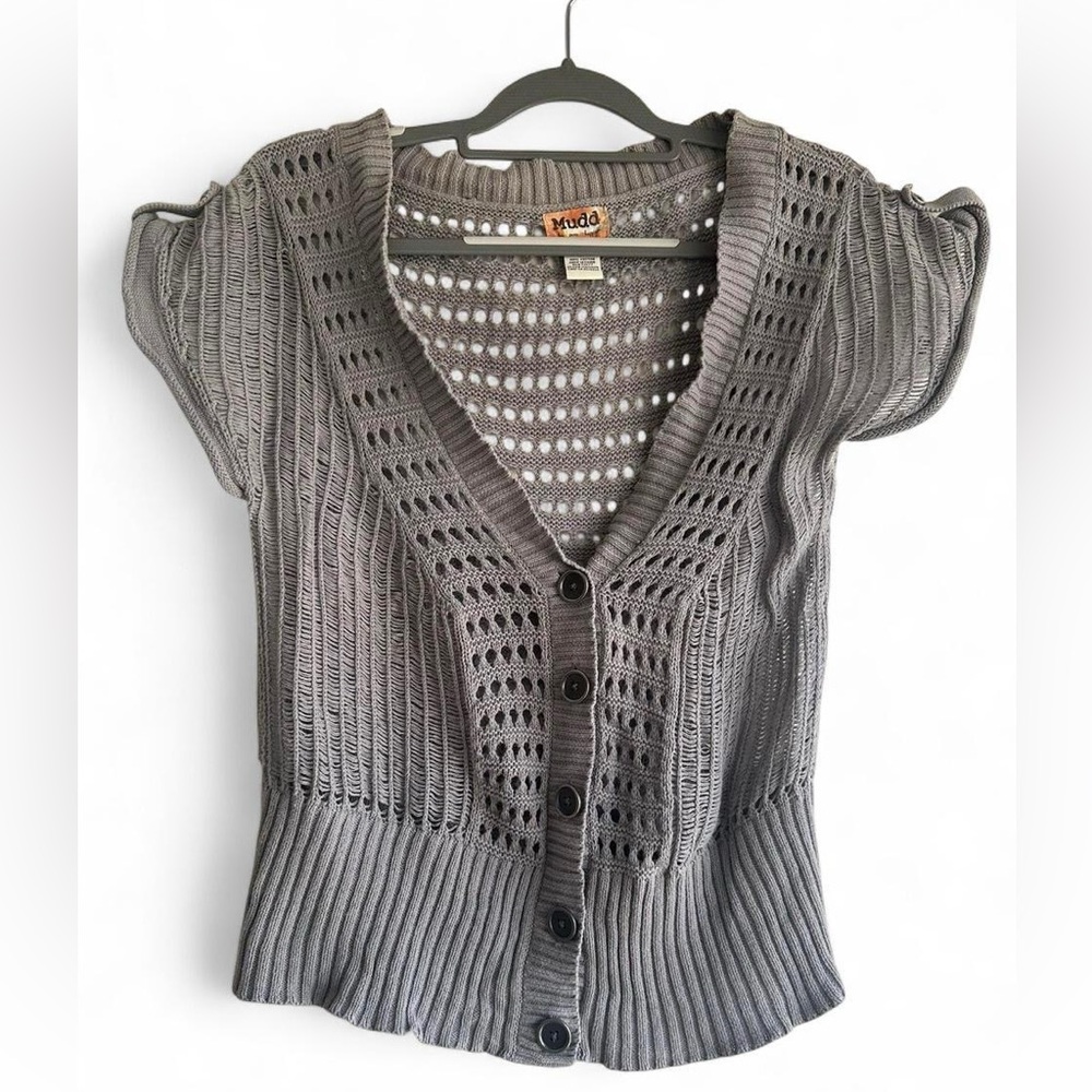 Mudd Grey crochet Knit Cardigan button up